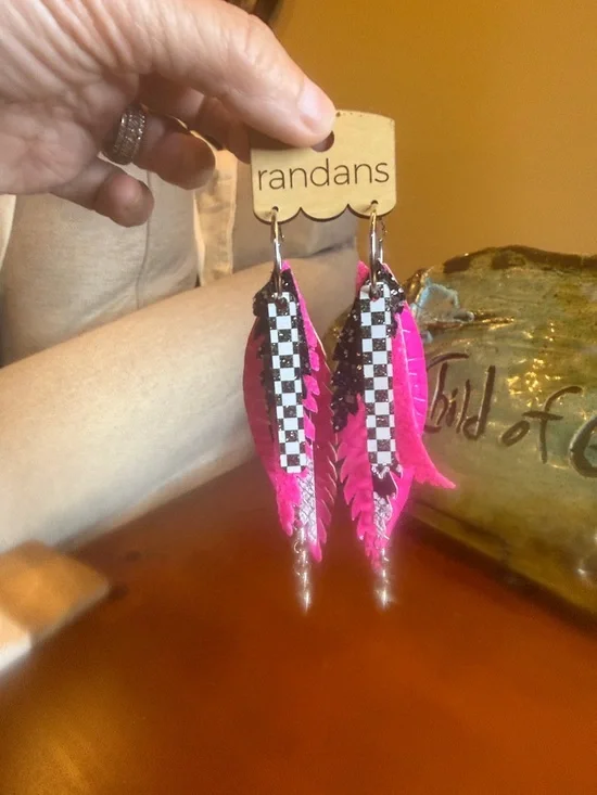 Hot Pink Feather Drop Earrings - Picture 2 of 2